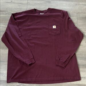 Carhartt Men's Burgundy Long Sleeve Tee 2XL loose fit